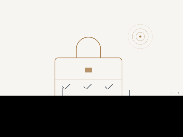 Grafische Illustration eines Koffers mit Häkchen: Symbol für den stimmlichen Notfallkoffer vor wichtigen Terminen